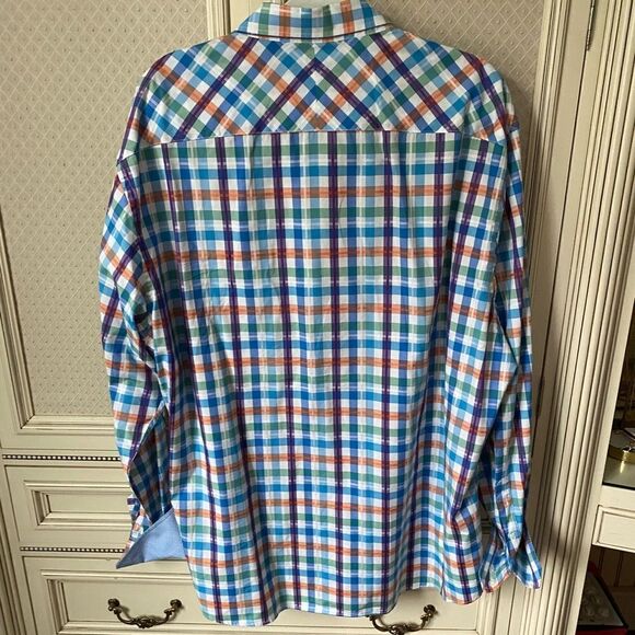 Johnston & Murphy blue orange tailored fit long sleeve button down dress shirt - Picture 5 of 5